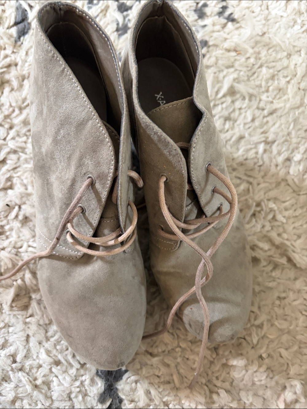 Xappeal Taupe Suede Lace-Up Ankle Booties